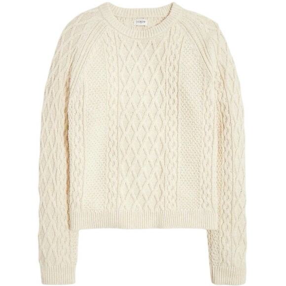 J Crew Cable Knit Crewneck Sweater Womens 2X Ivory Chunky Fisherman NWT MSRP $98 - Picture 1 of 7